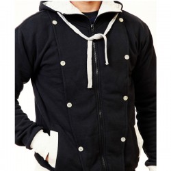 Black Buttoned Pannel Design Pullover Hoodie